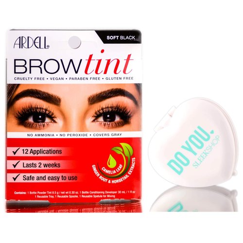 Ardell Professional Brow Tint, 12 applications (with Compact Mirror) Cruelty Free, Vegan, Paraben Free, Gluten Free, Last 2 weeks (Soft Black)
