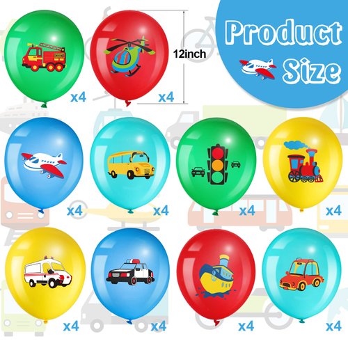 40 Pack Transportation Party Balloons Decorations Traffic Balloons Vehicle Latex Balloons Transport Party Supplies for Boys Kids Baby Shower Birthday Decoration