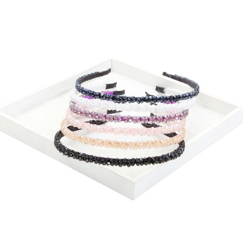 AKOAK Fashion Super Shiny Women Two Rows Black Crystal Beads Headband Girls Headwear Rhinestone Beaded Hair Band Hair Accessories