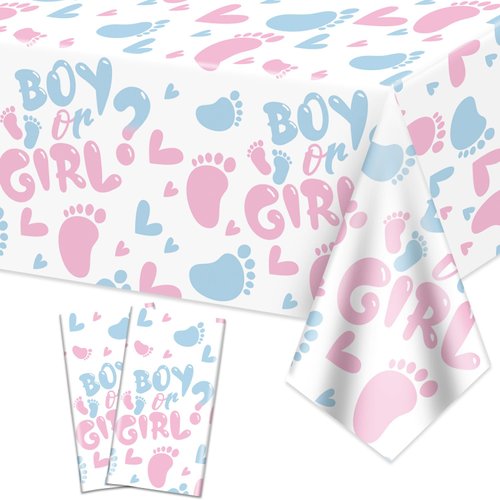 XJLANTTE 2Pcs Gender Reveal Tablecloth - Boy or Girl Table Decorations Rectangular Pink and Blue Table Cover for Baby Shower Decorations, Gender Reveal Boy or Girl Party Supplies, 51 x 86.6 Inch