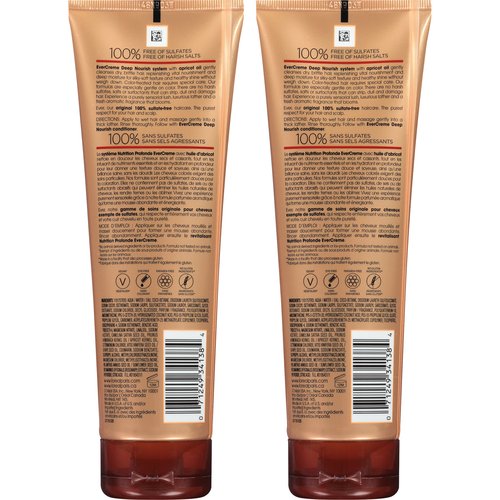 L'Oreal Paris EverCreme Sulfate Free Shampoo for Dry Hair, Triple Action Hydration for Dry, Brittle or Color Treated Hair, with Apricot Oil, 8.5 Fl; Oz (Pack of 2) (Packaging May Vary)