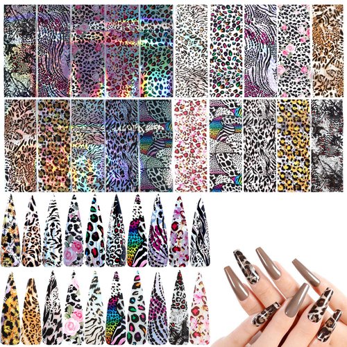 20 Sheets Leopard Nail Stickers，Starry Sky Animal Skin Design Nail Art Decoration Glue Transfer N...