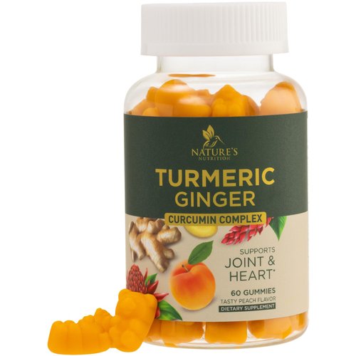 Turmeric Curcumin and Ginger Gummies with Black Pepper Extract, High Absorption Potent 95% Curcuminoids Turmeric Curcumin Supplement, Nature's Tumeric Curcuma Gummy Pills, Joint Support - 60 Gummies