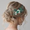 JONKY Bridal Hair Comb Crystal Wedding Hair Piece Floral Pearl Hair Side Combs Bride Hair Accessories for women (Green)