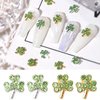 20Pcs St.Patrick's Day Nail Charms Nail Decals Alloy Silver Nail Charms Nail Jewelry 3D Green Shamrock Nail Gems Rhinestones Metal Lucky Charms Designs for Women Girls Acrylic Manicure Decorations