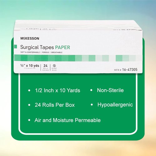 McKesson Surgical Tape, Non-Sterile, Air Permeable Paper, 1/2 in x 10 yd, 24 Count