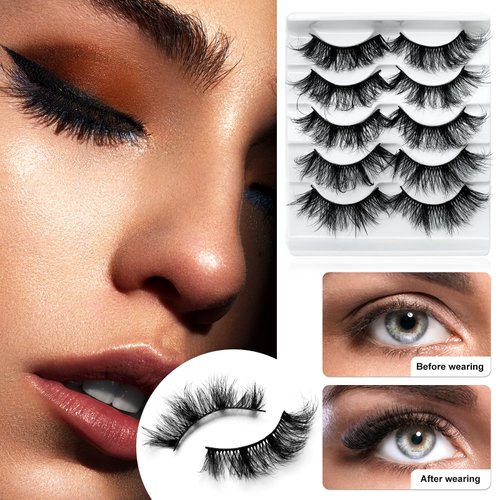 LuckForever 8D False Eyelashes Faux Mink Lashes Full Wispy Fake Eyelash Extension Natural Look Lash Fluffy False Eye Lashes 5 Pairs Long Thick Volume Curly Eyelashes Reusable Eye Lash Pack