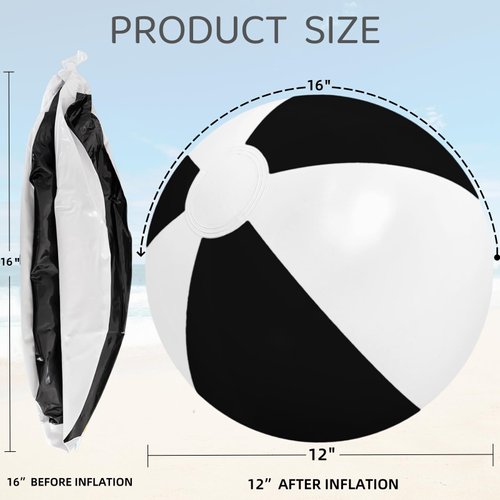 GCQJOQ 12 Inch Beach Balls Bulk, 6 Pack Black White Color Inflatable Beach Ball for Kids Summer Water Games Party Supplies