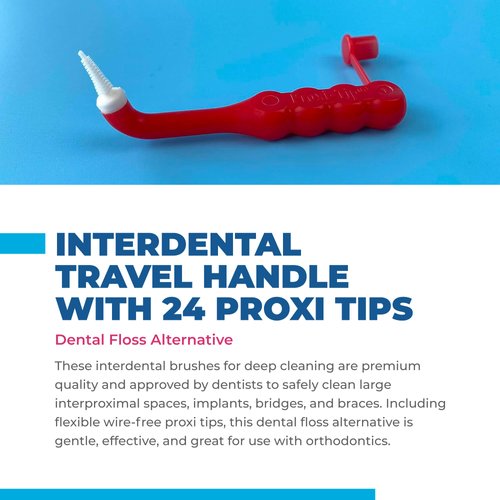 Tess Oral Health Interdental Travel Handle with 24 Proxi Tips - for Implants, Bridges and Orthodontics - Your Portable Dental Floss Alternative