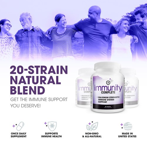 Immunity Complete - 20-in-1 Immune System Booster Formula with Cat's Claw, Quercetin, Vitamin C, and Olive Leaf Extract 60ct