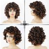 YOSILADY Brown Curly Wigs for Black Women Short Curly Wig with Bangs Soft Loose Curly Wigs for Women Synthetic Fiber Glueless Hair for Daily (Brown)