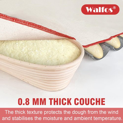 Walfos Bakers Couche and Proofing Cloth, 2PCS（29" X 17" ） 100% Cotton Fabric for Bread Dough Baking Shaping Tool for Baguettes, Loaves and Ciabatta