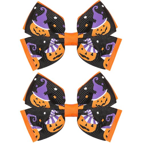 Halloween Pumpkin Hair Bows - 2 Pack Cute Pumpkin Hair Clips for Girls Grosgrain Ribbon Bows No-slip Hairpin Fun Halloween Hair Accessories for Girls Kids Trick or Treating Gift Costume Party