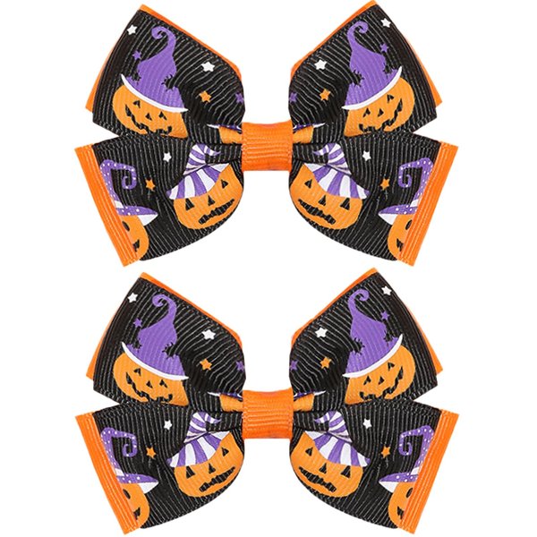 Halloween Pumpkin Hair Bows - 2 Pack Cute Pumpkin Hair Clips for Girls Grosgrain Ribbon Bows No-slip Hairpin Fun Halloween Hair Accessories for Girls Kids Trick or Treating Gift Costume Party