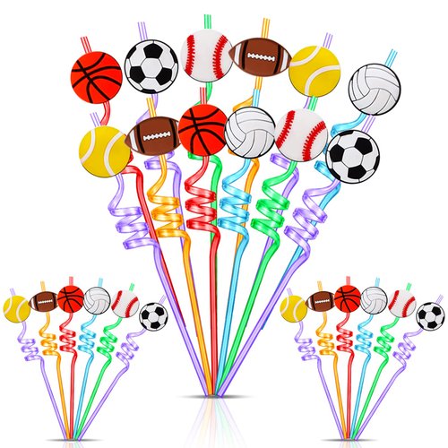 24 Sports Themed Birthday Party Supplies Reusable Drinking Straws for Soccer Baseball Basketball Theme for Basketball Birthday Shower Party Decorations