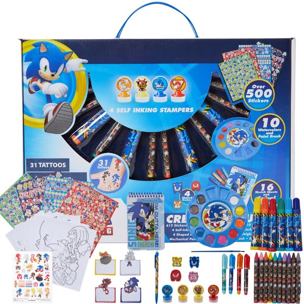 Innovative Designs Sonic The Hedgehog Creativity Fun Kids Art Set for Coloring, Painting, and Crafts