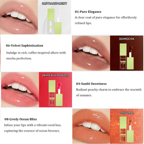 jeosisy Lip Glow Oil - Transparent Glossy Lip Oil, Hydrating Plumping Lip Oil, Clear Tinted Lip Balm Lip Care Long Lasting Lip Gloss (#1)