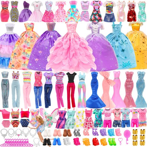 57 PCS Doll Clothes and Accessories 3 Wedding Gowns 3 Tops 3 Pants 3 Fashion Dresses 1 Evening Dr...