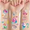 Mermaid Glitter Temporary Tattoos for Kids, 4 Sheets Bronzing Fake Tattoos for Girls, Cute Under Sea Animal Body Arm Shoulder Tattoos Stickers Waterproof Tattoos, Party Favors Supplies Decor Gifts