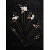 SELFCLOUD Handmade Pearl Bridal Wedding Hair Pins, 6Pcs White Flower Gold Leaf Pearls Clips Headpiece Accessories Jewelry for Bridesmaids Party Piece Women and Girls Blossoms