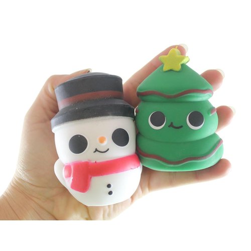 Set of 2 Christmas Soft Doh Squishy Balls - Christmas Tree and Snowman - Soft Shaving Cream Doh Filled Stretch Ball - Ultra Squishy and Moldable Relaxing Sensory Fidget Stress Toy