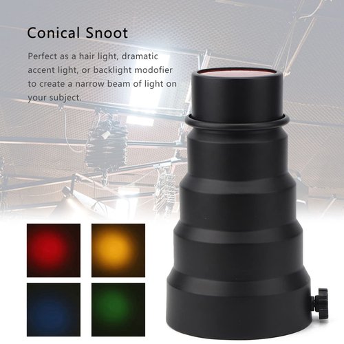 Aluminium Alloy Conical Snoot Kit, with Honeycomb Grid and 5 Pieces Color Gel Filters for Bowens Mount Studio Strobe Monolight Photography Flash Light, Speedlite Flash Accessories
