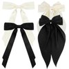 Atoden Hair Bows 4Pcs Silky Satin Hair Ribbons Cute Coquette Bows Black Beige White Oversized Long Tail Bow Hair Barrettes Metal Clips Bowknot Hair Accessories for Women Teen Girl Gifts Trendy Stuff