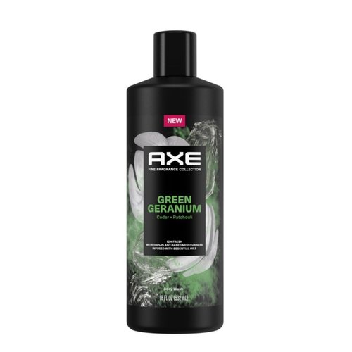 AXE Fine Fragrance Collection Body Wash For Men, 12H Refreshing Green Geranium Infused with Cedar and Patchouli Essential Oils, 18 Fl Oz (4 Counts)