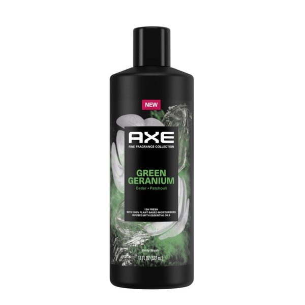 AXE Fine Fragrance Collection Body Wash For Men, 12H Refreshing Green Geranium Infused with Cedar and Patchouli Essential Oils, 18 Fl Oz (4 Counts)