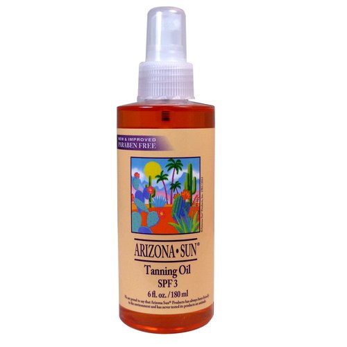 Arizona Sun Tanning Oil SPF 3 – 6 oz – Products With Aloe Vera and Plants and Cacti From the Desert – Moisturizing Mineral Oil – Deep Dark Tan