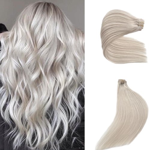 White Clip in Hair Extensions Real Human Hair 16 Inch 70g 5Pcs Remy Hair Extension Full Head Silky Natural Straight Hair Extension for Women,Thick Hairpieces with 12 Clips (#ice white,16Inch)