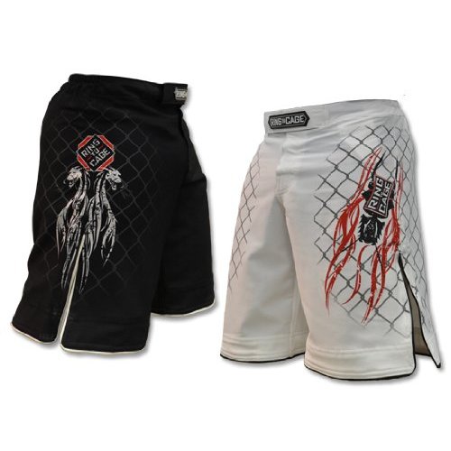 Ring to Cage Elite Fight Shorts - Black or White for MMA, BJJ, Jiu Jitsu, Grappling, No Gi, Wrestling (Waist 44", Black)
