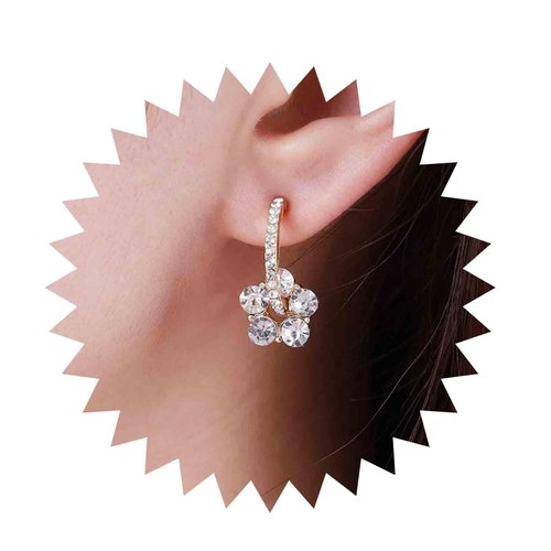 Sttiafay Vintage Rhinestone Flower Drop Earrings Crystal Flower Stud Earrings Gold Cz Hoop Earrings Sparkly Crystal Wedding Earrings Jewelry for Women