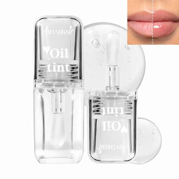 Hydrating Lip Oil Tint, Lip Glow Oil Plumping Lip Tint with Big Brush Head, Glossy Lip Gloss Lip Balm Transparent Lip Care, Long Lasting Nourishing, Non-sticky (01#, 4ml)