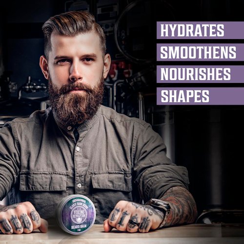 Viking Revolution Beard Balm with Clary Sage Scent and Argan & Jojoba Oils - Styles, Strengthens & Softens Beards & Mustaches - Leave in Conditioner Wax for Men