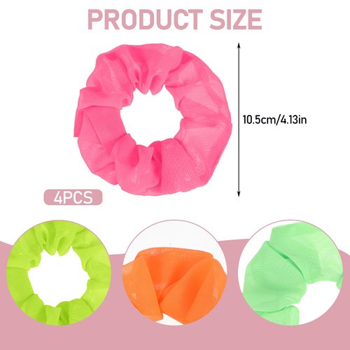 Neon Scrunchies for Hair, Mabor 4Pcs 80s Neon Soft Hair Scrunchy,Solid Colors Elastic Hair Bands Neon Hair Ties Ponytail Holder for 80s Party Accessories Women and Girls,80s Hair Accessories