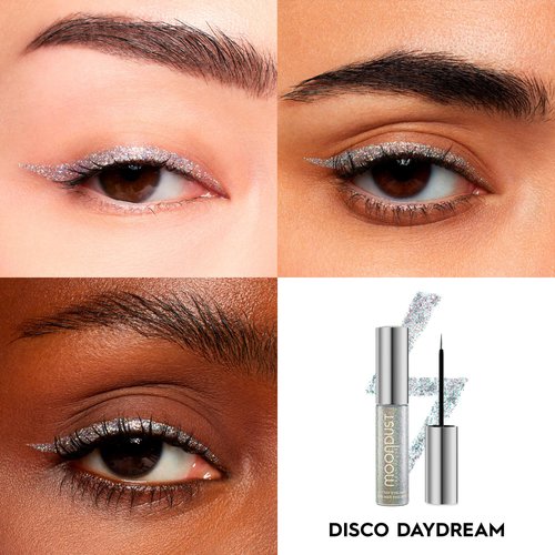 URBAN DECAY Moondust Liquid Glitter Eyeliner (Disco Daydream - Silver Holographic Glitter), Sparkly Eye Liner, Glitter Eyeshadow Topper, Universal Shimmering Shades, No Fallout - 0.25 fl oz