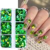 St.Patrick’s Day Nail Art Glitters Sequins 3D Holographic Laser Shamrock Designs Nail Art Flakes Shiny Green Clover Nail Stickers Nail Supplies for Women Girls Acrylic DIY Manicure Decoration 6 Grids