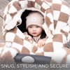 7AM Enfant Car Seat Covers - Cocoon Baby Cover for Boys & Girls, Rain & Snow Repellent, Breathable Windproof, Center Zipper, Universal Fit for Infant Car Seat (0-12M) (Print Checkers Tan)