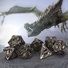 DND Dice,Hollow D&D Metal Dice,Dungeons and Dragons Dice Set with Gift Box,7 PCs Steampunk Polyhedral Dice Games Set for RPG,MTG,Pathfinder, (Dragon Black Golden)