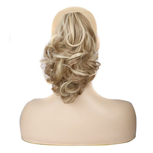 Color Mixed ponytail extensions,Fake Claw Clip Ponytails Hair Extension 12in Curly 3.5OZ Hair pieces Vieuinaux Wig Synthetic Fluffy¬ Tangled (16H613)