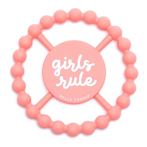 Bella Tunno Happy Teether for Girls– Soft & Easy Grip Baby Girl Teether Toy, Silicone Teether Ring to Help Soothe Gums, Non-Toxic and BPA Free, Girls Rule