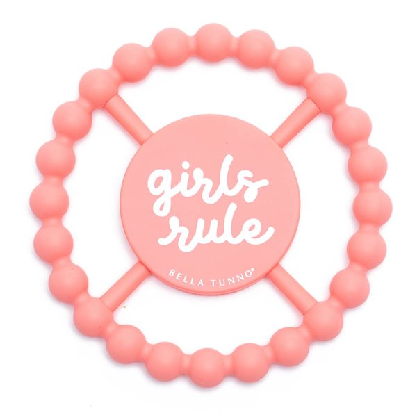 Bella Tunno Happy Teether for Girls– Soft & Easy Grip Baby Girl Teether Toy, Silicone Teether Ring to Help Soothe Gums, Non-Toxic and BPA Free, Girls Rule