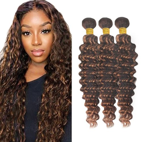 Highlight Bundles P4/30 Human Hair Extensions Deep Wave Brazilian Remy Hair P4/30 Bundles Weave Hair Double Weft Grade 8A Unprocessed Virgin Hair Bundle 22 22 22 Inch