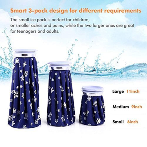 Ice Pack for Injuries Reusable: Ohuhu 3 Packs Ice Cold Packs Ice Bag Hot Water Hot & Cold Therapy Pain Relief for Knee Leg Injury No-Leak Breathable Waterproof Ice Bags 3 Sizes 6"/9"/11", Snowflake