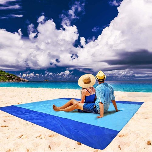 Brillirare Sandfree Beach Blanket, 85x110 Oversized Waterproof Sandproof Picnic Blankets for 8-10 Adults, Quick Drying Lightweight Family Mat with Stakes&Corner Pockets for Travel, Camping, Hiking
