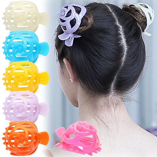 RC ROCHE ORNAMENT 6 Pcs Womens Stylish Rose Dome Comb Clamp Shell Plastic No Slip Strong Secure Grip Side Slide Bun Maker Beauty Accessory Hair Clip, Medium Jelly Candy Multicolor