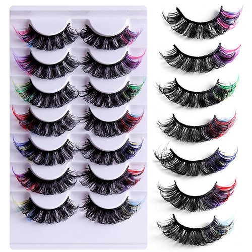 FEITA Colored Lashes 20mm Strip False Eyelashes Kit with Color Fluffy 8D Thick Volume Lash Tint Curly Rainbow Fake Eye Lashes 7 Pairs Multi Pack