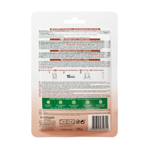 Garnier Nutri Bomb Milky Face Sheet Mask Coconut and Hyaluronic Acid for Hydrated Glowing Skin 28 g