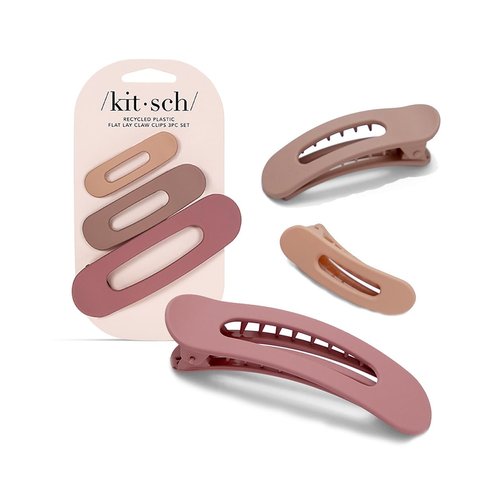 Kitsch 3pc (Terracotta) Flat Hair Clips for Women, Recycled Lay Flat Claw Clips for Thick Hair, Flat Hair Claw Clips,Flat Claw Clips for Thin Hair, Flat Clips for Hair, Hair Accessories for Girls